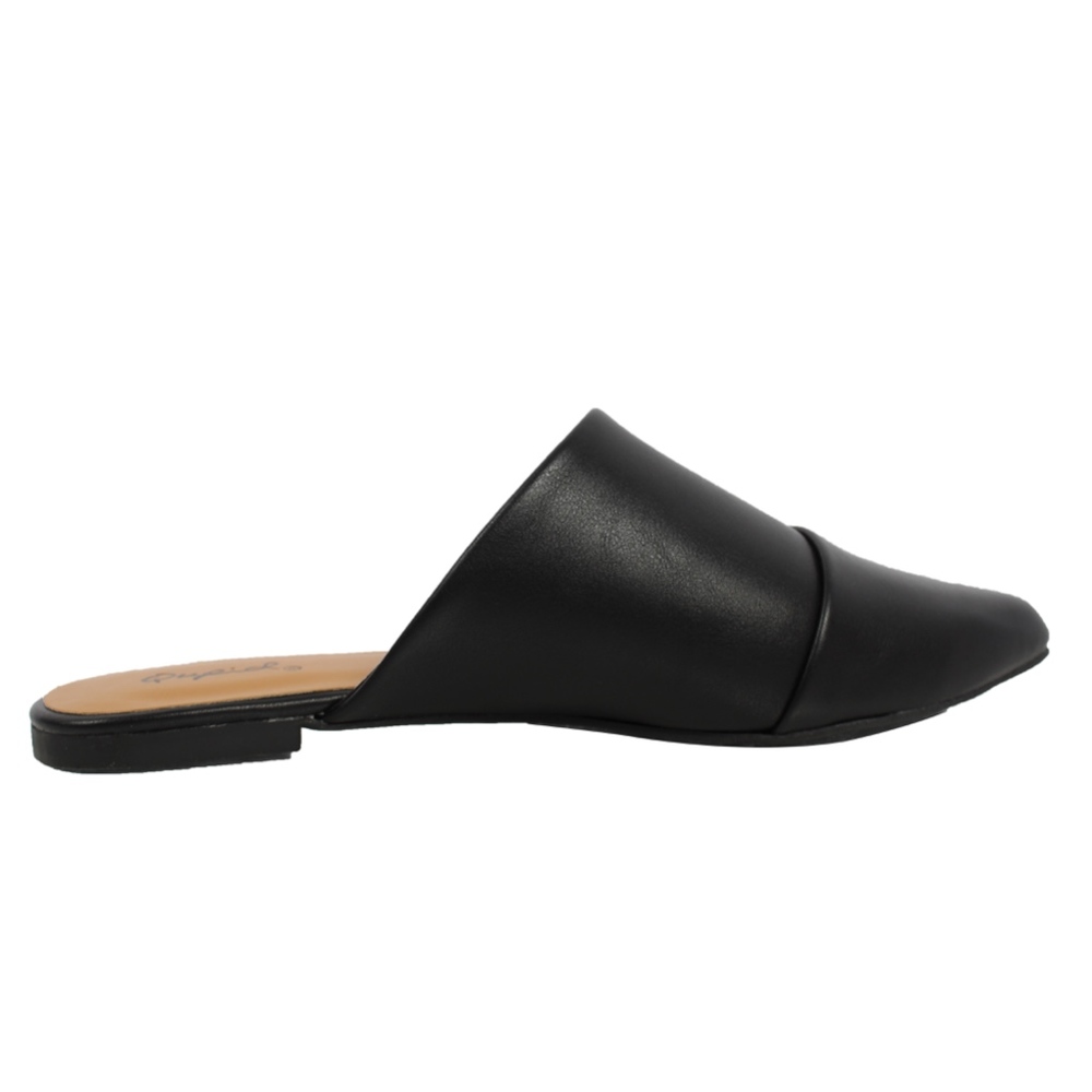 Black faux leather pointy toe slip on mules flat - Picture 3 of 7